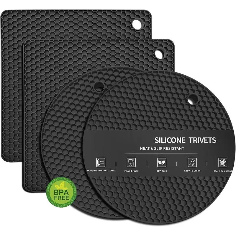 Silicone Heat Resistant Placemat, 4 Counts/set Multifunctional Non-slip Pot Mat, Kitchen Insulation Table Mat, Kitchen Drain Mat, Summer for Gift