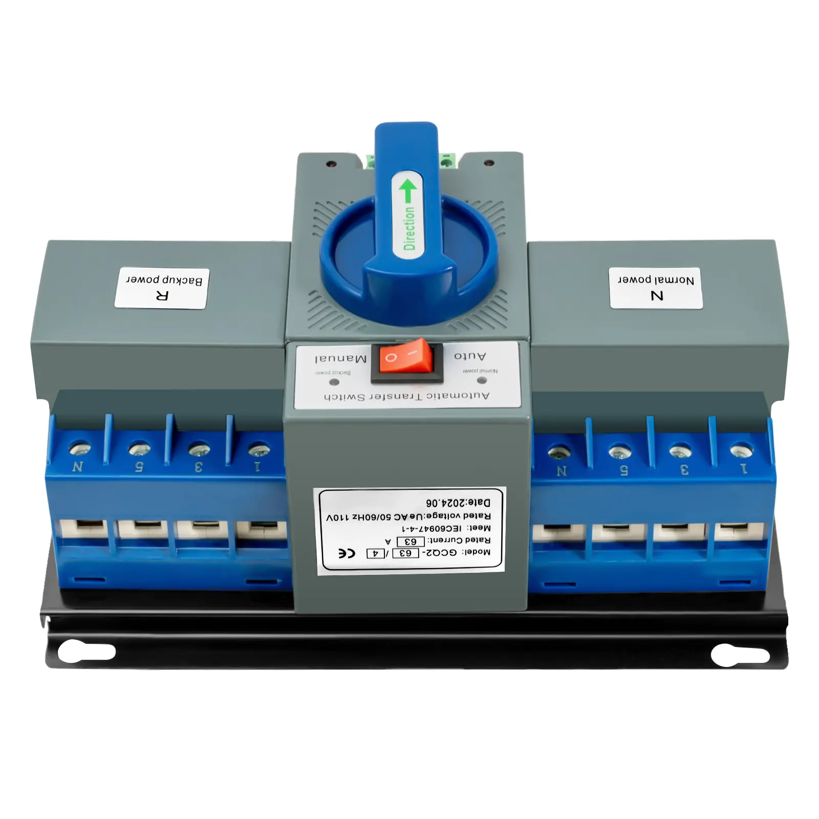 63A Dual Power Automatic Transfer Switch with Pure Copper Motor, 2s Fast Switching, Short-Circuit Protection, Auto-Manual Mode, Automation, Wall-Mounted Design for Home Backup Power, Commercial Generators, 22.4*13.5*10Cm
