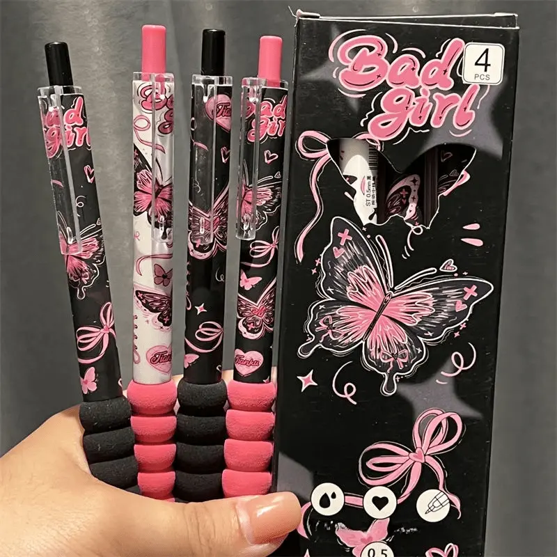 Retractable Gel Pens Set, Aesthetic Pens, 4/8 Pcs, Ink 0.5mm Fine Tip, Comfortable Grip & Smooth Writing, Butterfly Design, Ideal for School Use