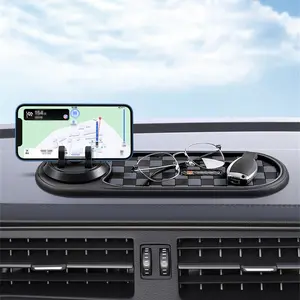 New Car Anti-Slip Mat Rotatable Multi-Function Parking Sign Phone Holder Dashboard Navigation Sunglasses Organizer Grid Design Car Accessory