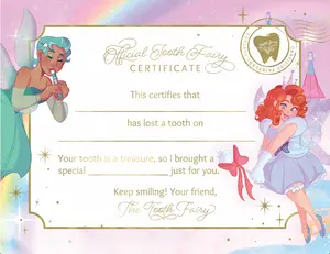 Tooth Fairy Certificate - Celebrate a Child's First Tooth Loss with Metallic Gold Foil and 18 pt Cardstock - Unique Celebration Kits