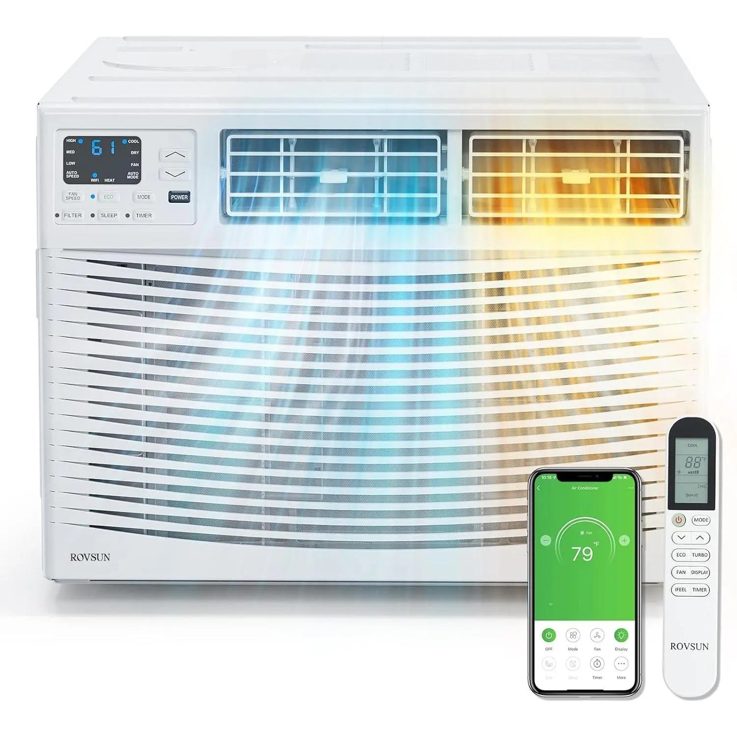 ROVSUN 8000/12000/18000/23200 BTU Window Air Conditioner with Heat, Window AC Unit & Heater Combo with APP & Voice Smart Control, Timer Function & Easy Installation Kit, Work with Alexa/Google Assistant, 208/230V