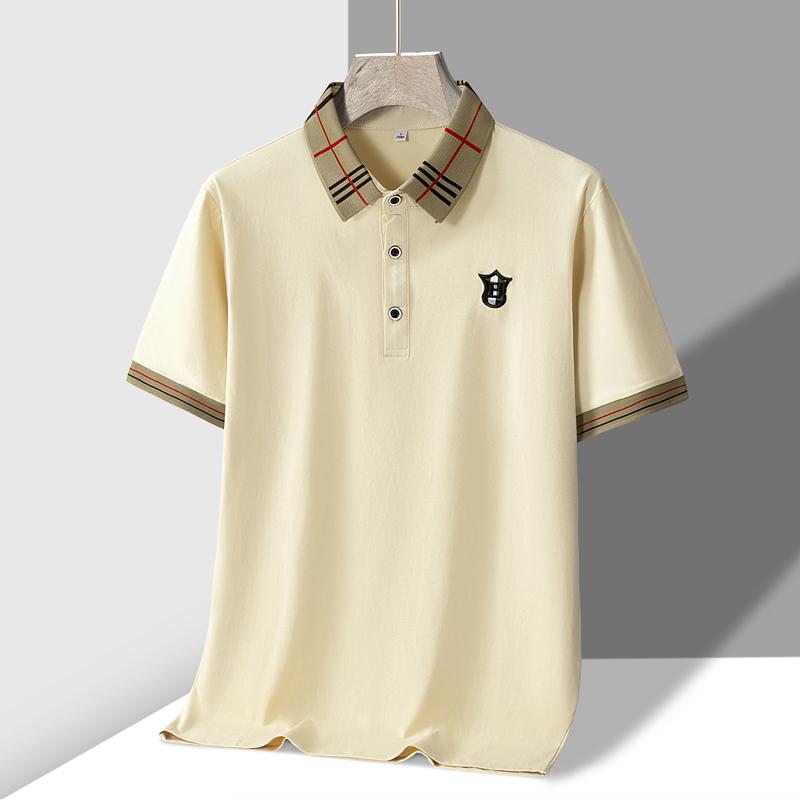 1 piece men’s casual multifunctional short-sleeve polo shirt with letter embroidery; classic plaid striped color-block men’s polo shirt
