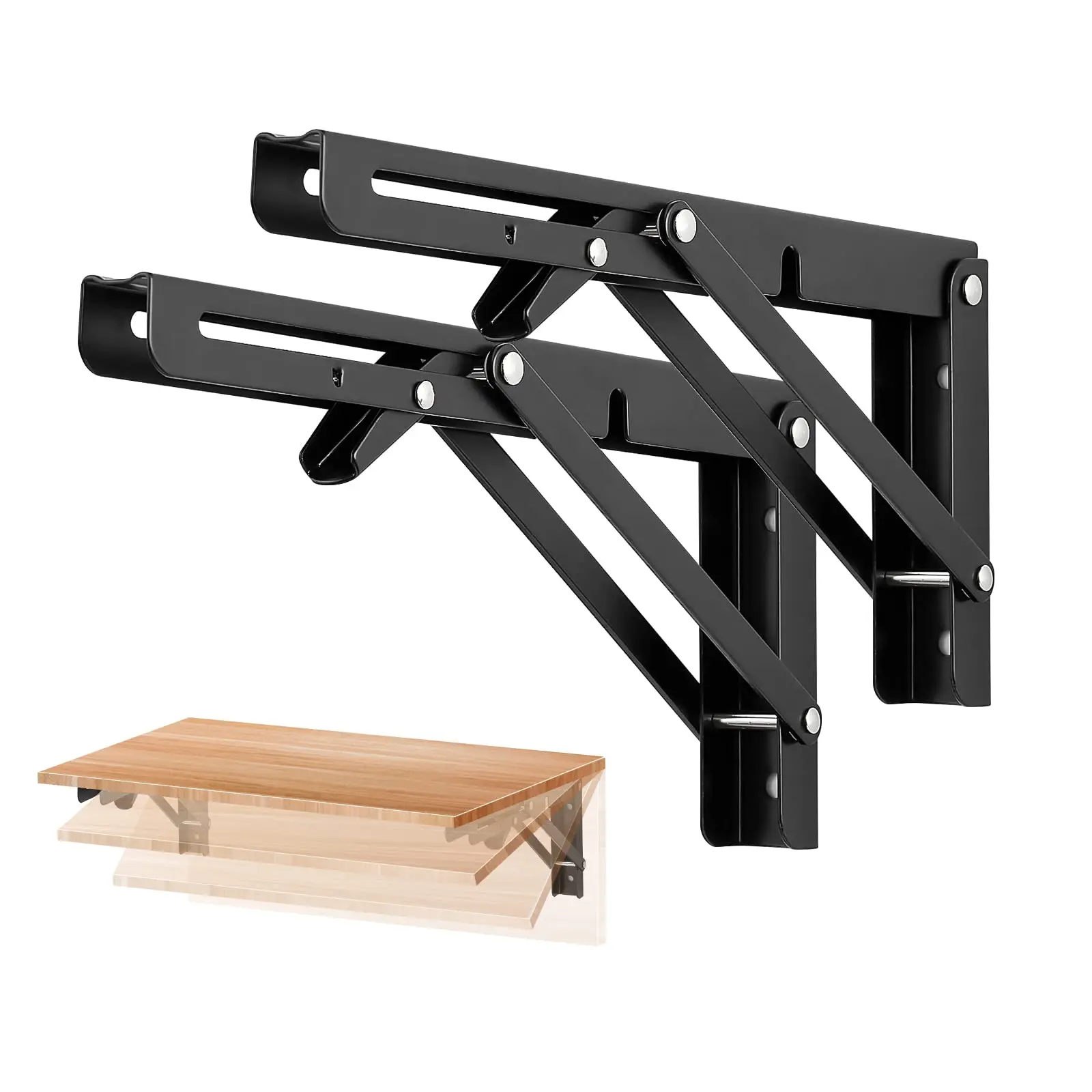 Ravinte Folding Shelf Brackets - Heavy Duty Shelf Brackets Collapsible Shelf Brackets, Folding Bracket for Table Bench, Space Saving for Bench Table 2 Pack