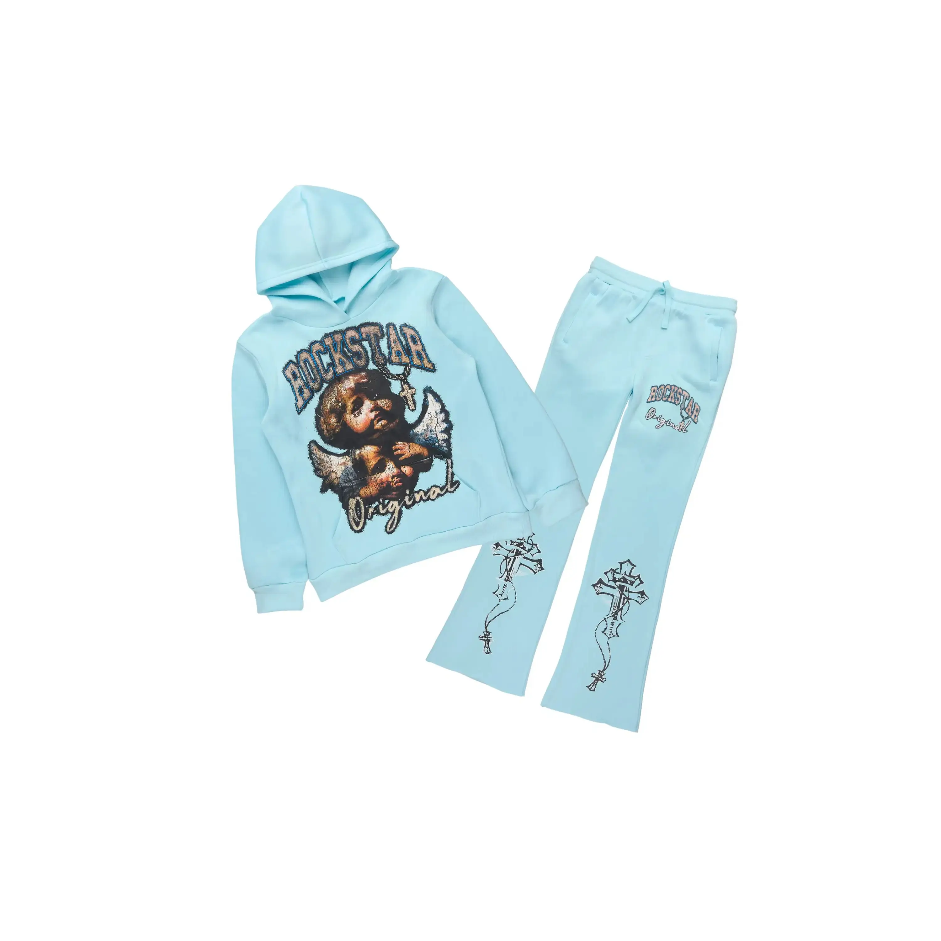 Boys Deiter Light Blue Hoodie/Stacked Flare Track Set