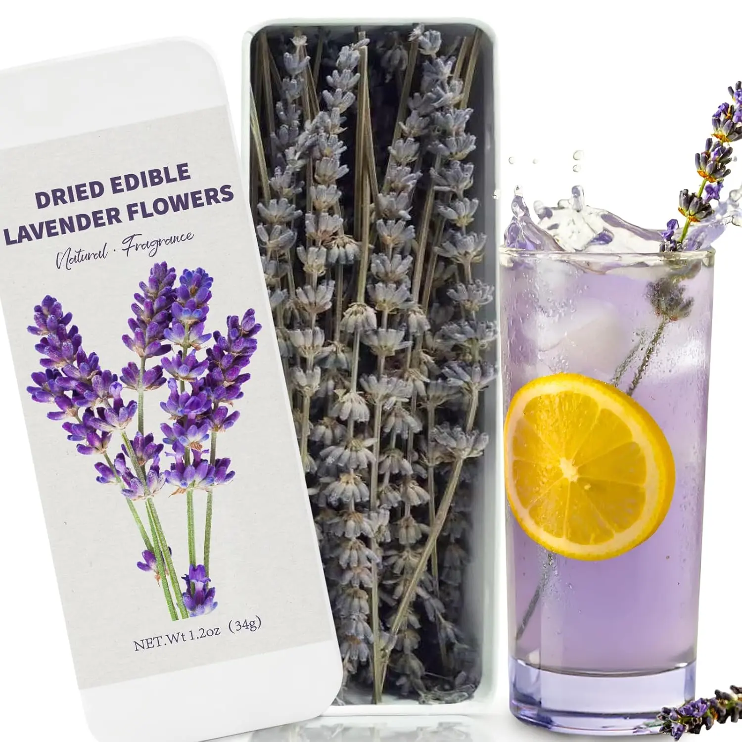 Natural Dried Edible Pure Lavender Sprigs - Culinary-Grade Purple Sticks for Baking, Tea, Cocktail Garnish, Dessert Decoration & Gifting