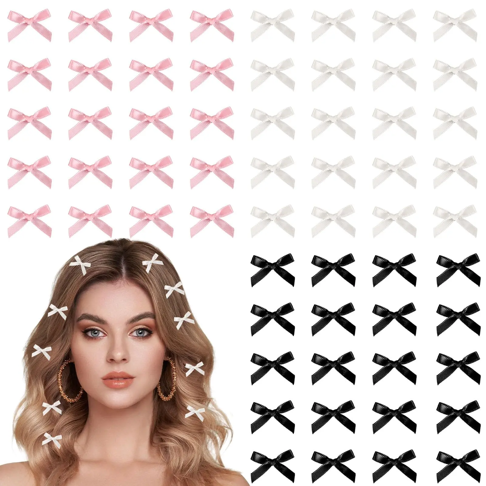 60 Pcs Mini Bow Hair Clips for Women Girls,Bow Hair Clips Set,Solid Color Hair Ribbon Alligator Clips Barrettes Hair Accessories (Black Pink White),Christmas Party Gifts,Hand Tools Kits