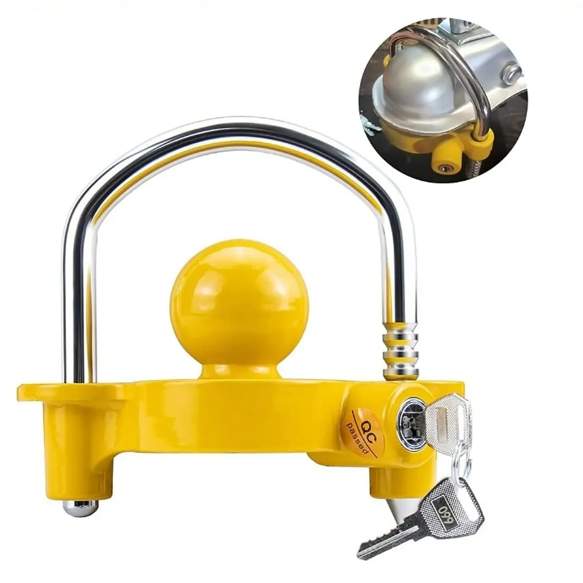 Heavy-Duty Adjustable Trailer Coupler Lock - Anti-Theft Universal Hitch Lock for 1-7/8", 2", 2-5/16" Couplers, Yellow