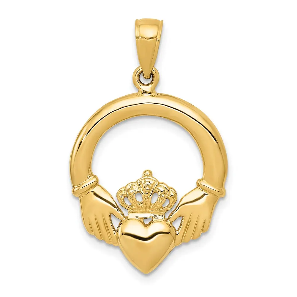 14k Yellow Gold Polished Claddagh Pendant