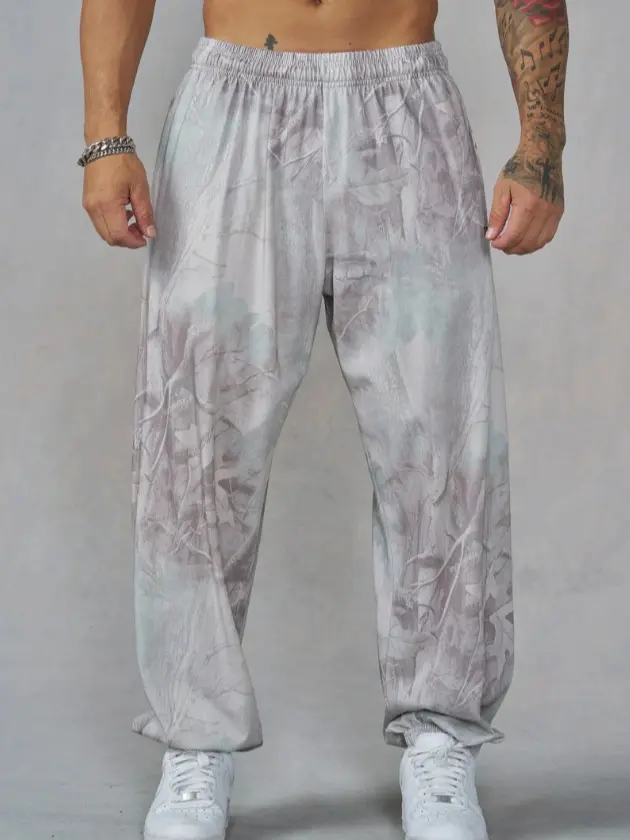 YOUNGLA Tree Camo Baggy Joggers, Woodland Camouflage Sweatpants, Relaxed Fit Training Pants, Outdoor Streetwear Trousers for Men