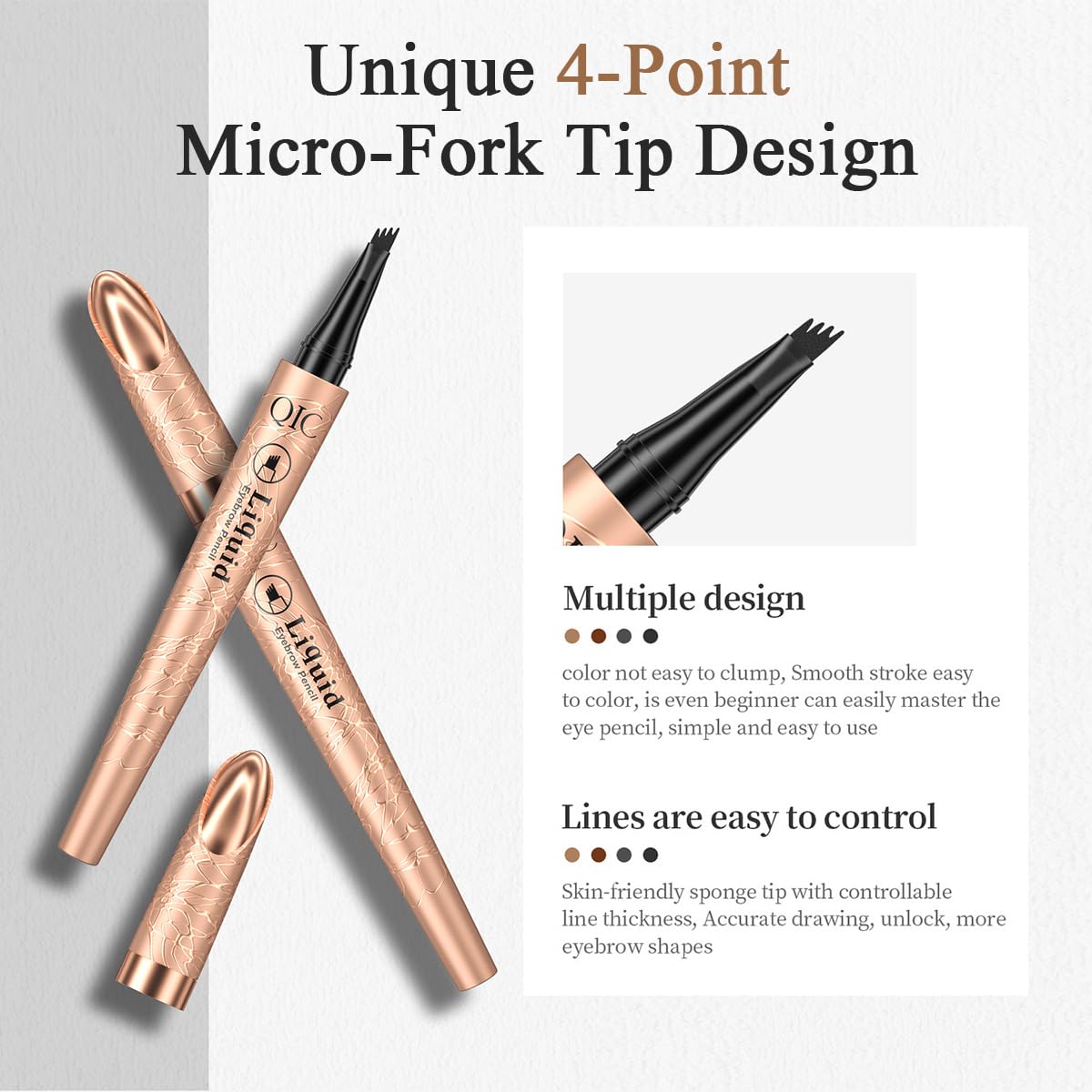 Eyebrow Pen, Contouring Pen Fine Stroke 3D Waterproof Microblading Eyebrow Pencil with 4-Fork-Tip Create Natural Hair-Like Brows Stay on All Day