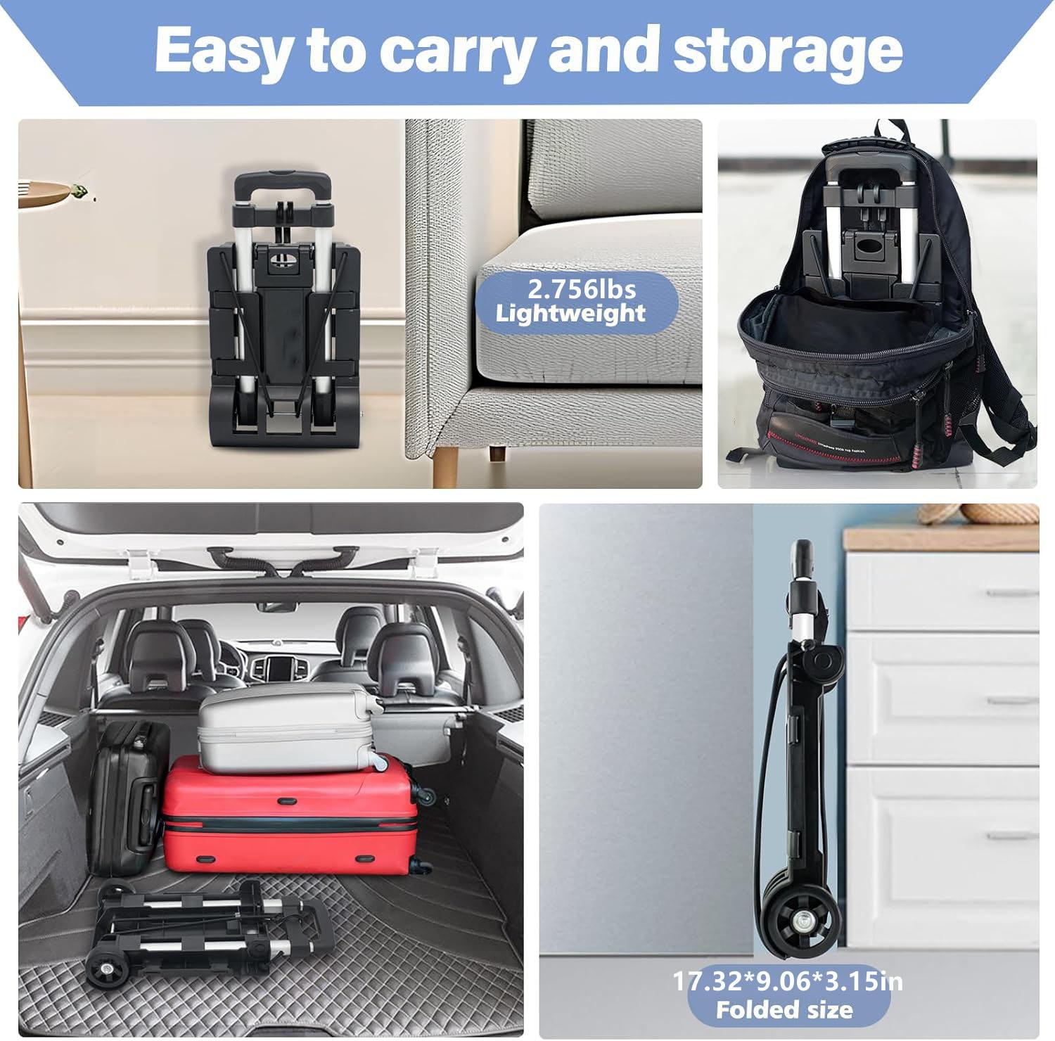 Folding Hand Truck Aluminum Trolley 2 Wheels Fold Up Hand Cart with Elastic Ropes Folding Hand Truck Aluminum Trolley 2 Wheels Fold Up Hand Cart with Elastic Ropes