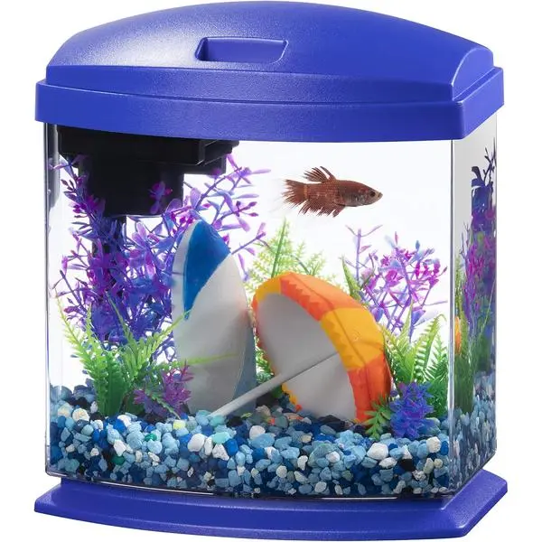 Aqueon LED MiniBow Small Aquarium Fish Tank Kit with SmartClean Technology, Blue, 1 Gallon