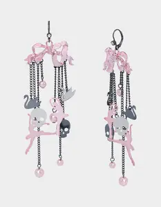 Betsey Johnson FLY BY NIGHT BOW BALLERINA CHANDELIER EARRINGS PINK