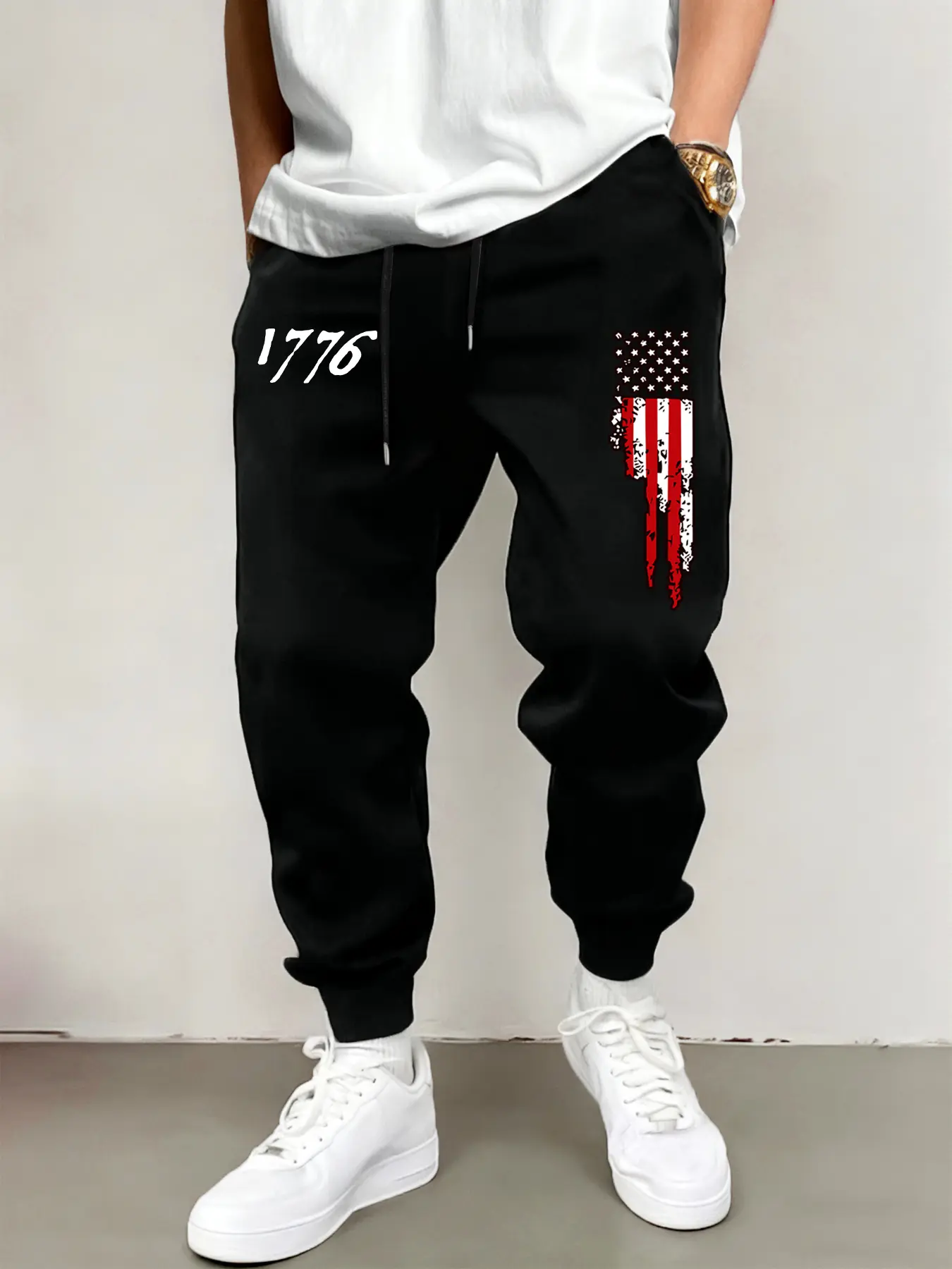 Men's Flag Graphic Long Pants, Casual Sports Trousers with Drawstring Waist Athleisure Track Pants and Pockets, Suitable for Office, Outdoor Activities, Running, Fitness, Loose Adjustable Drawstring Sweatpants, Sporty Casual Sweatpants