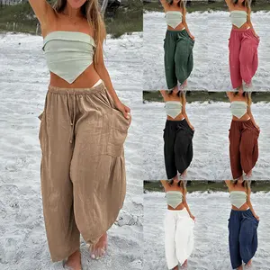 Women's Wide Leg Pants Summer Casual Loose Fit Beach Palazzo Harem Pants with Pockets