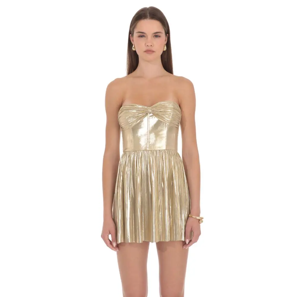 Metallic Strapless Mini Dress in Gold