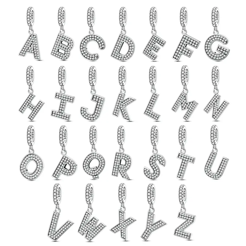 MULA Women's Silver-Plated Pave CZ A-Z Letter Initial Pendant Charm, Casual Fashion Charms & Pendants for Bracelets, Necklaces, Girl's Graduation Christmas Jewelry, Letters, Daily
