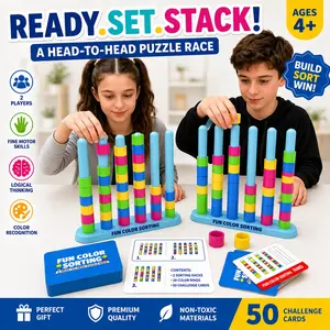 Kids Color Sorting Stacking Game Toy, 2 Player Puzzle Race, Montessori Learning Toy, Fine Motor Skills, Logical Thinking, Stacking Tower Game, Ages 4+
