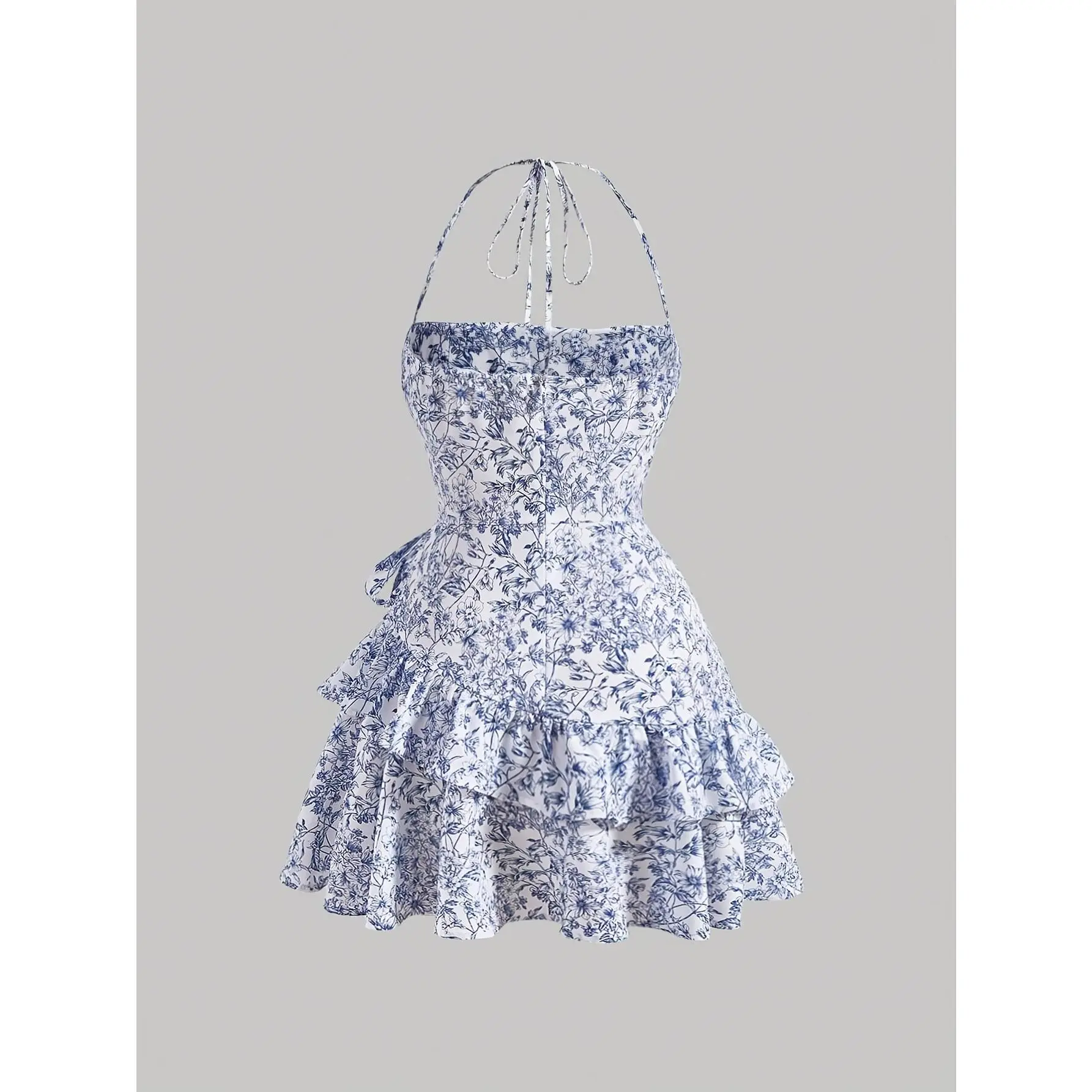 Floral Print Ruffled Tie Backless Pleated Bust Layered Halter Dress -  TikTok Shop