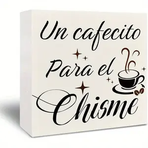Coffee Cafecito Wooden Box Sign - Rustic Design Coffee Lover Gifts Vintage Decor for Kitchen Table Bar, Un Cafecito Para El Chisme Desk Sign for Shelf Table 5x5 Inch