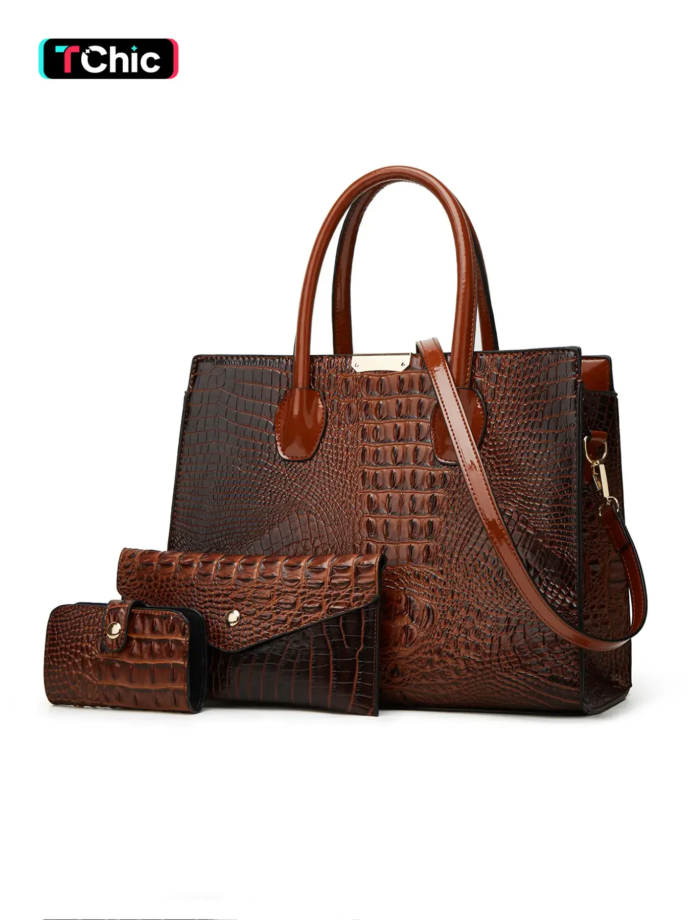 Women's Fashionable Crocodile Pattern Tote Bag, Large Capacity Shoulder Bag & Wallet & Card Holder, Handbag & Long Wallet & Card Holder
