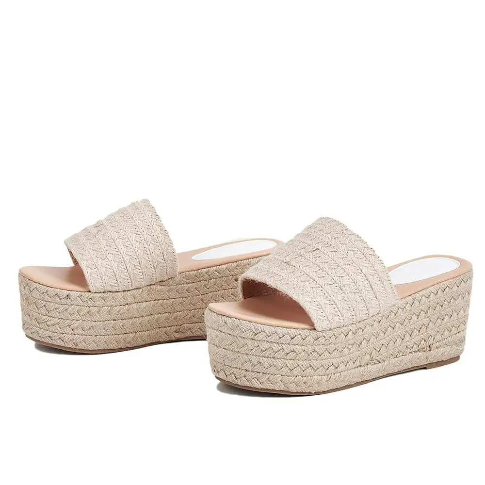 Clearance Sale Women's Open Toe Hemp Woven Platform Wedge heels Slides Summer Espadrille Sandals for Beach Vacation women
