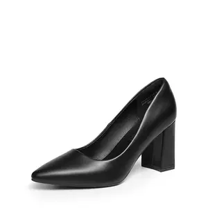Dream Pairs Women's Pointed Toe Block Heel Pumps Flare High Heel Shoes, Casual, Leather