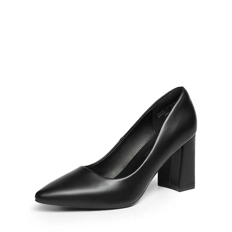 Dream Pairs Women's Pumps, Pointed-Toe Chunky Block Heels Shoes, 3.3-Inch High Heel in Soft Vegan Leather for Office & Evening, Heels Shoes For Women, Pumps Heels