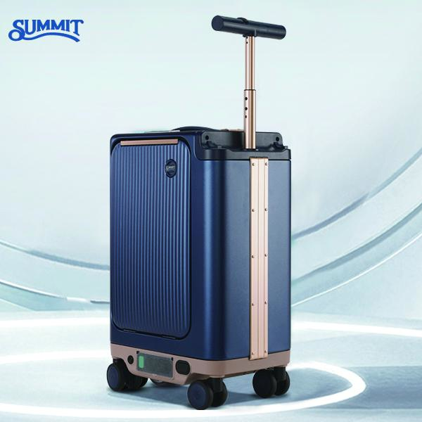 Summit Electric Rideable Carry On Trolley - Polycarbonate Hardshell Travel Luggage Bags, Lightweight Rolling Luggage, Wheeled Carry Bag, Unisex Adult Suitcase with 4 Wheels 360 Rotation, TSA Lock, Stylish Navy Blue, Dry Clean Only, On The Road, Riding, Ea