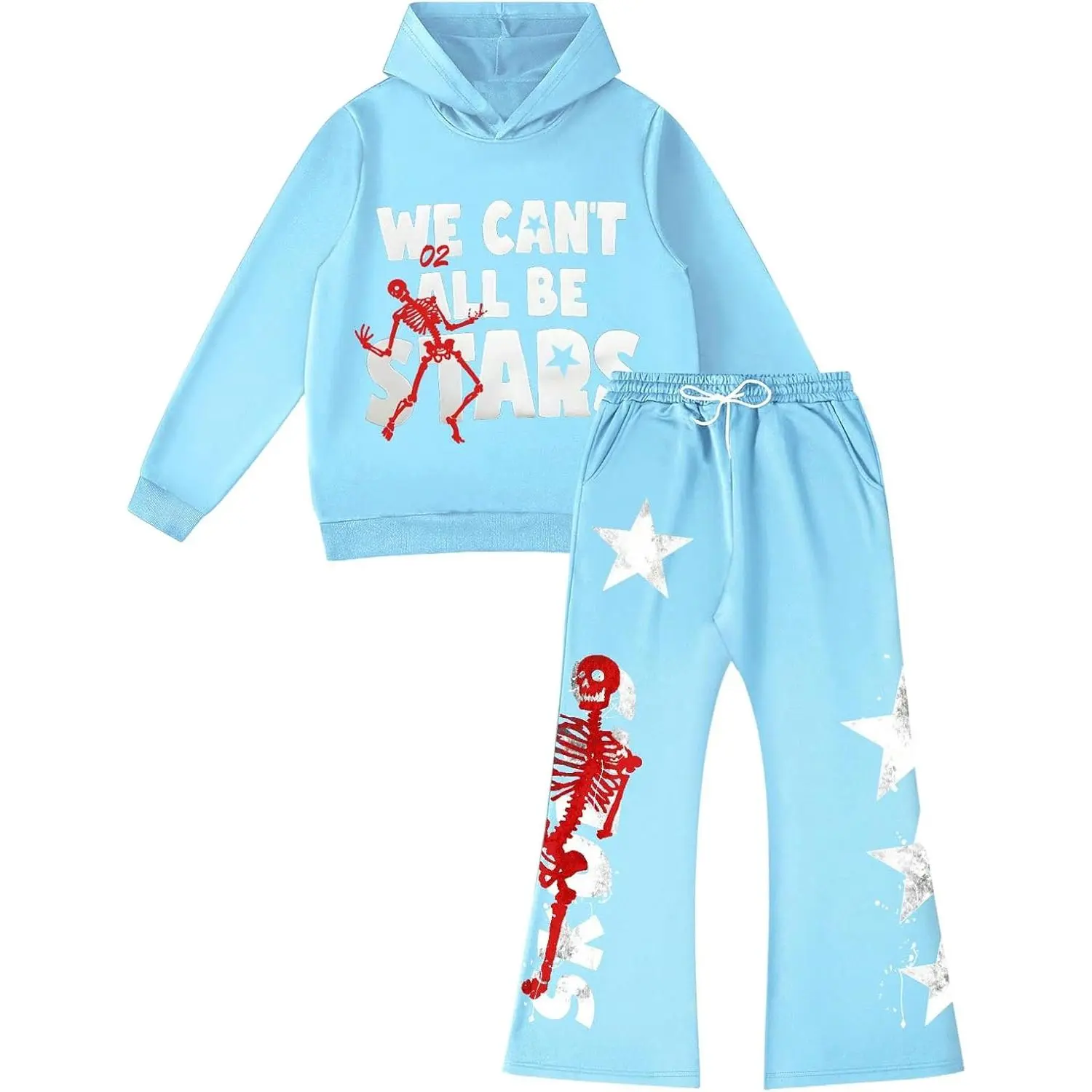 VIPWOLF Men's 2 Piece Sweatsuit Long Sleeve Graphic Hoodies and Designer Stacked Sweatpants Jogging Suit