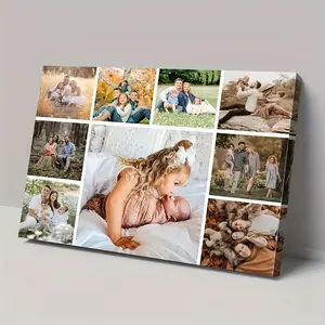 Create custom family collages with your photos. Modern wrapped-edge frame, ideal for living room or bedroom decor. Perfect Mother's Day, wedding, or birthday gift. Includes hooks for easy hanging. Upload images to make unique keepsake art. Print
