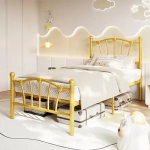YJ-Garvee Twin Size Metal Bed Frame with Heart-Shaped Headboard and Footboard, Heavy-Duty Twin Platform Bed, No Box Spring Needed, Noise-Free, Easy Assembly, Gold Finish