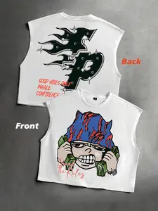 Men's Short Box Vest, Summer Vacation Loose Fit, Casual Cartoon Pattern, Festival Daily Wear, Inner Layer Outerwear, Holiday Gift