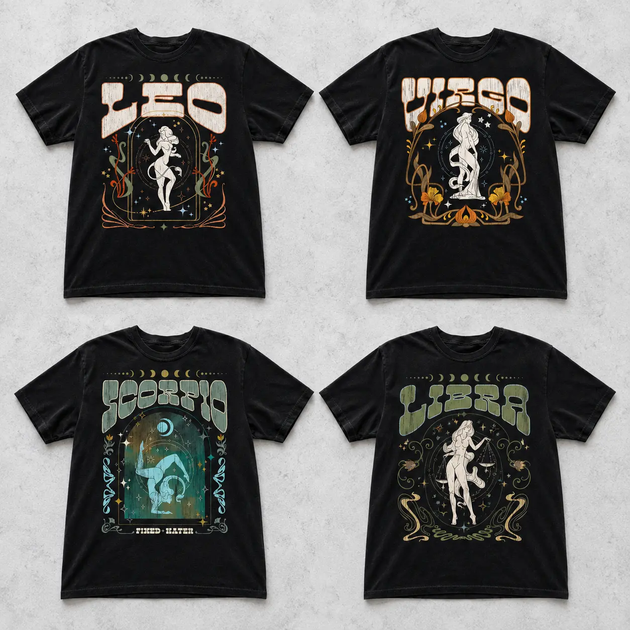 Vintage 12 Zodiac Graphic T-Shirt, Leo Virgo Scorpio Libra Astrology Tee, Vintage Celestial Moon Phase Star Sign Shirt, Retro Horoscope Gift for Women