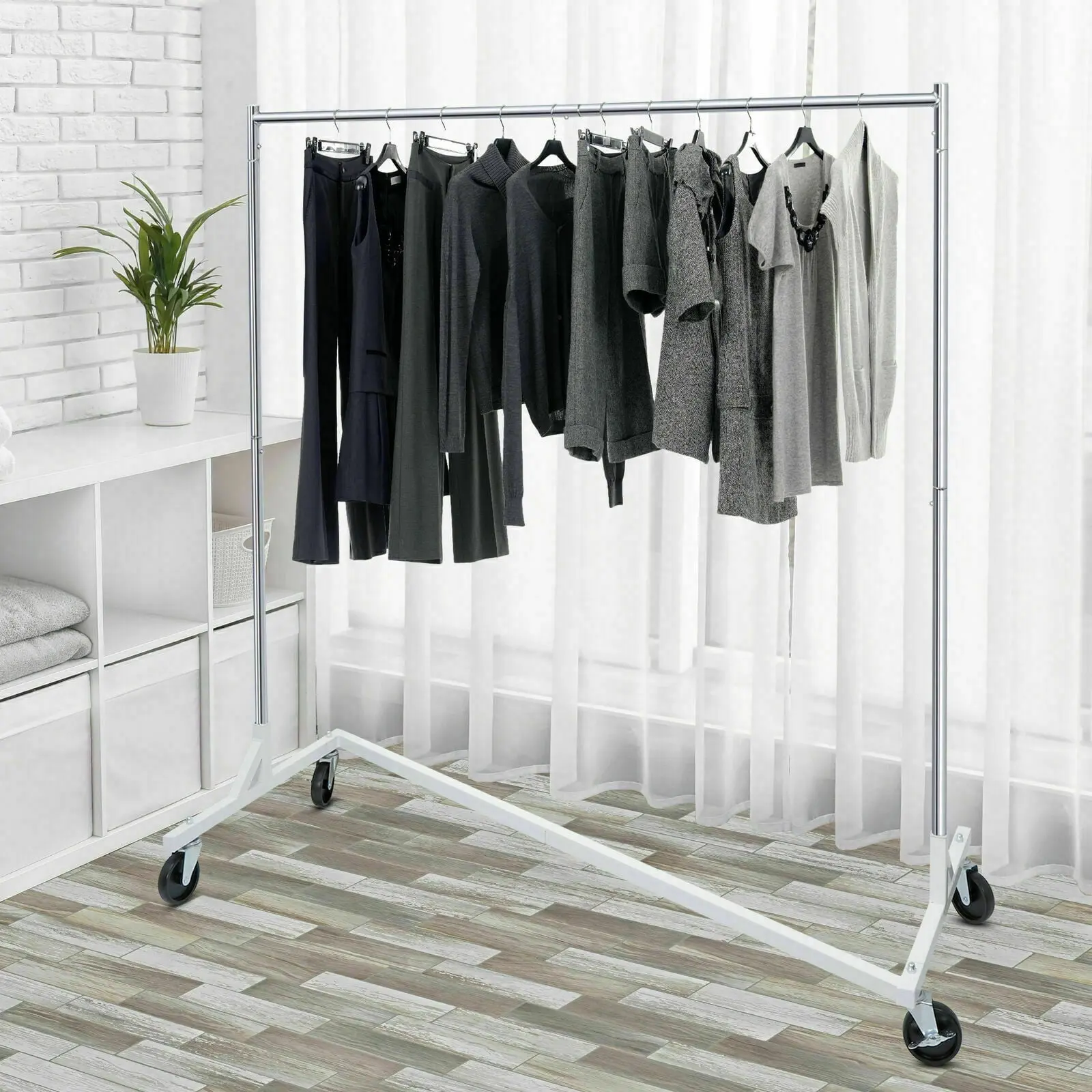 Segawe Stainless Steel Commercial Metal Garment Rack - Durable Rolling Z-Base Hanger Stand with Wheels, 220lbs Weight Capacity, Lightweight Silver Home Dorm Organizer for Students, Laundry Accessory, Student,summerwins