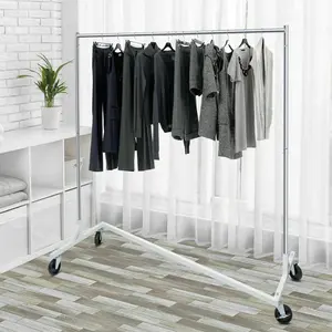 Segawe Durable Commercial Garment Rack Rolling Clothing Shelf Z-Base with Wheels Weight Capacity 220lbs, Silver