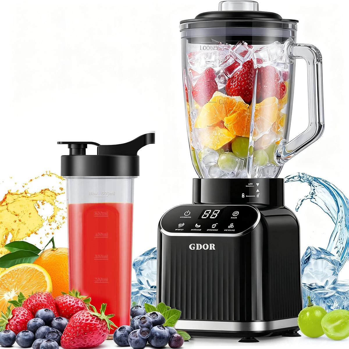 Professional Blender, 5 Functions Touchscreen Control Smoothie Blender for Smoothies,Frozen Drinks & Ice Cream, 1200W Countertop Blender with Travel Cup, , 52oz Glass Jar, for Ice Crushing/Sauce/Nut Butter/SoupSummerVibes