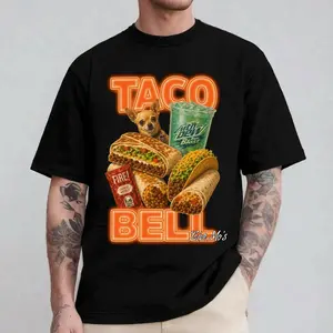 Taco Bell Graphic Tee, Vintage Fast Food Shirt, Chihuahua Taco Burrito T-Shirt, Baja Blast Lover Gift for Men Women
