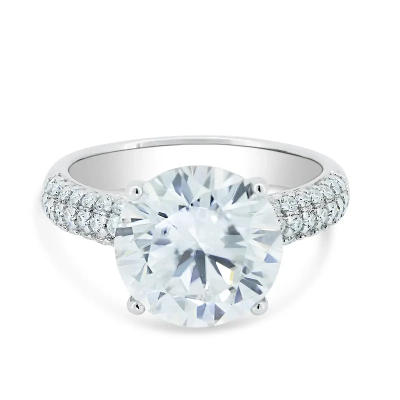 Round Cut Silver Floral Moissanite Cluster Engagement Ring
