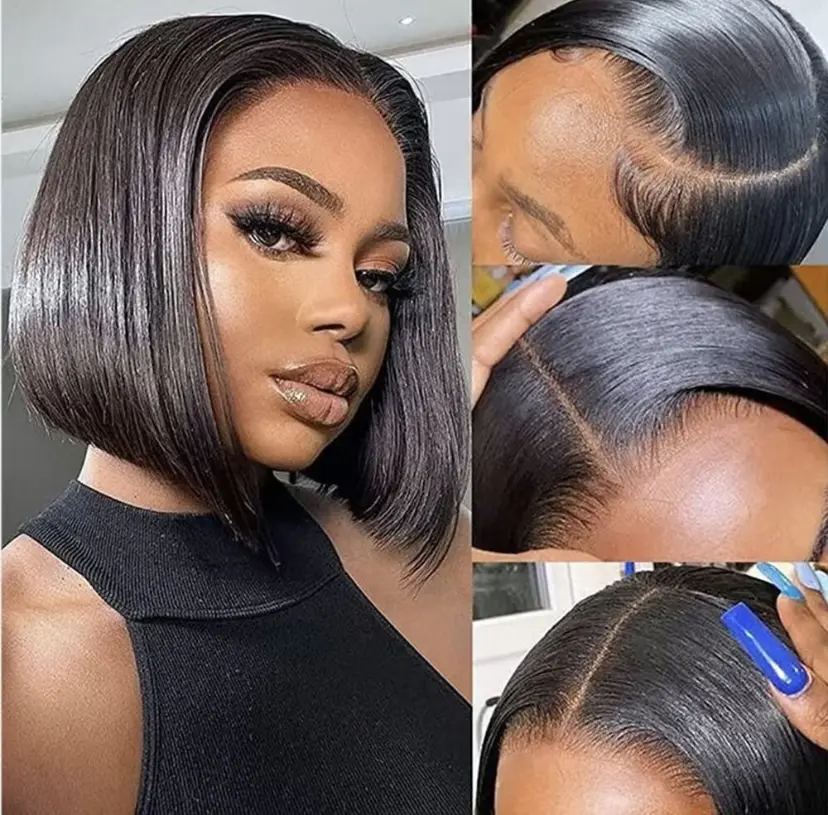 [New] 2x6 Wearable Glueless Bob Wig Human Hair Pre-Plugging Pre-Cut 200% Density 2x6 Lace Closure Bob Wig Suitable for Black Women Human Hair Glueless Straight Bob Lace Front Wig Suitable for Beginners Short Wig Human Hair