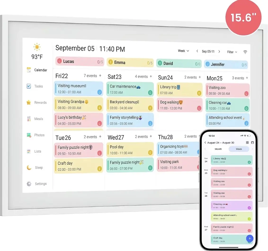 15-Inch Digital Touchscreen Calendar, Wall Planner, Chore Chart, Smart Interactive Display for Family Schedules - Great for Organizing Your 2026 Calendar