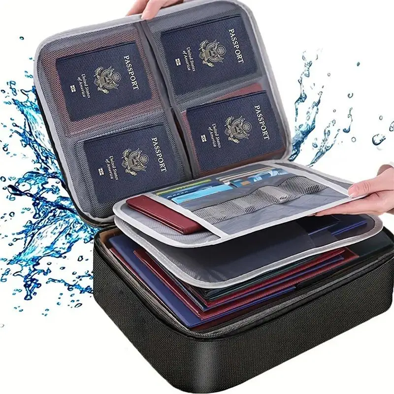 Small Fireproof Lockable Multi-Tier Storage Organizer Case (14.2x10.6x4in) - 3-Layer Water-Resistant Oxford Cloth Bag with 4 USB Disk Pockets, 7 Folder Layers for Cash, Cards, Passports, Home & Camping Use, Travel Must Haves, Home Essentials Gift for Dad