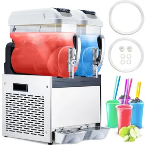 【GARVEE】30L Commercial Margarita & Slushy Machine with 2 Tanks, 700W Stainless Steel Frozen Drink Maker for Smoothies, Cocktails, Snow Melts, and Beverages in White