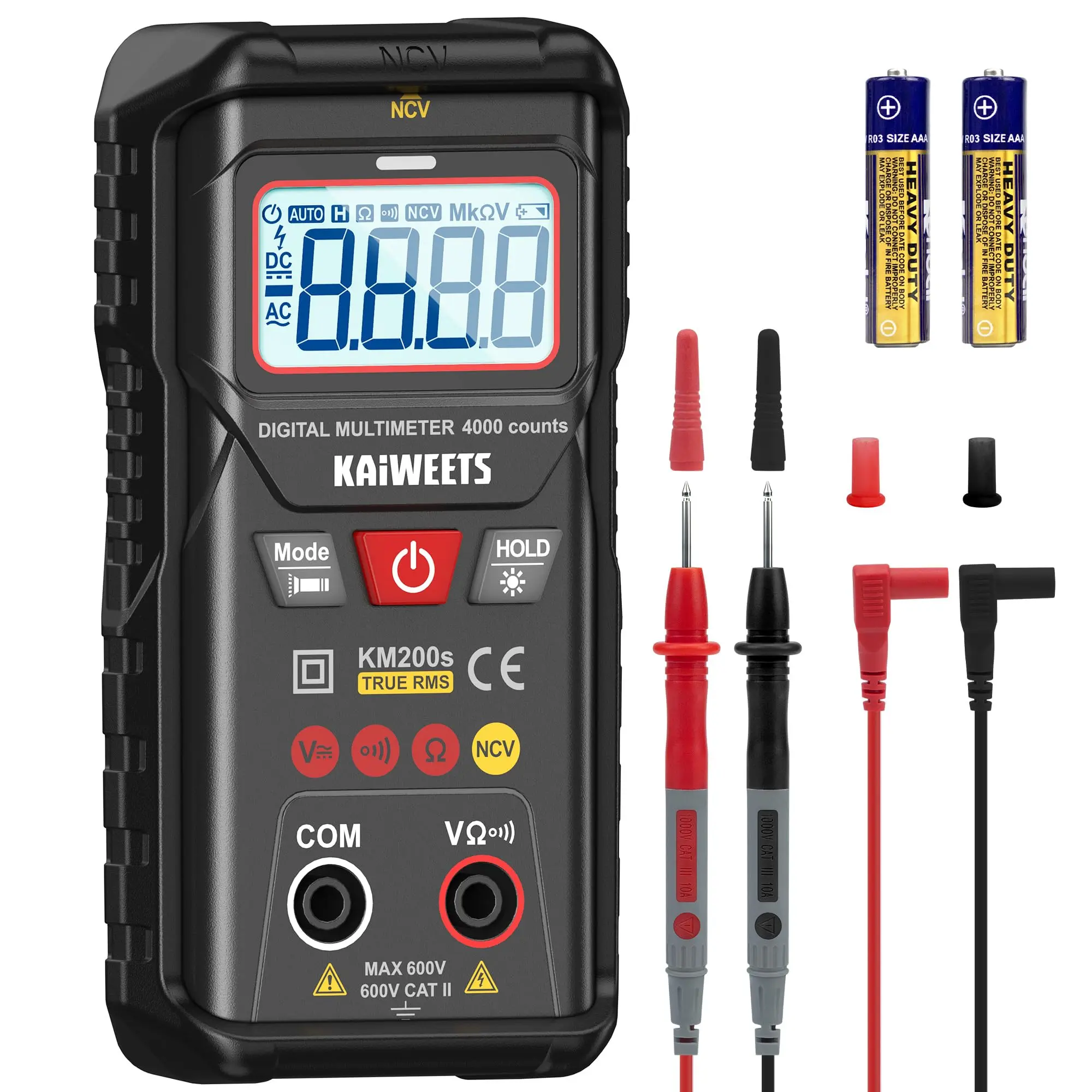 KAIWEETS Digital Multimeter TRMS 4000 Counts Auto Range Voltmeter for Car NCV Smart Tester,     Capacitance Voltage Measure, Fast Response, Good Battery Tests, Safety, Compact, for DIY Homeowner 