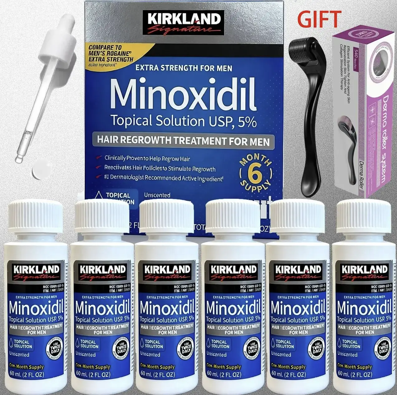 Kirkland Minoxidil 5% for Men & Women Universal Solution for Pattern Baldness & Thinning Liquid Hair Growth Booster 3-Month Supply Targets Hair Thinning at the Root, Enhances Hair Density & Supports Healthy Growth,back to school