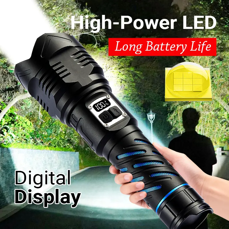 Qawtor Rechargeable Super Bright Tactical LED Flashlight - High Lumens Adjustable Zoomable LED Torch, 5 Modes, IPX7 Waterproof, USB-C Charging, Durable for Outdoor Camping & Home Emergency, Fathers Day Gift, Led Lights