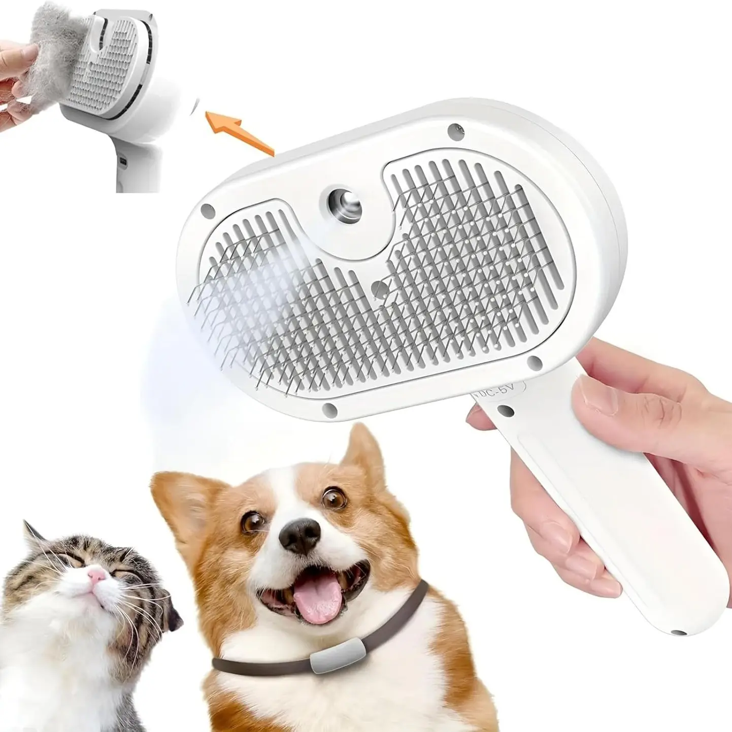 Dog and Cat Pet Steam Brush, 3-In-1 Spray De-Shedding Comb, Steam Grooming Tool, Deshedding Tool, Long and Short Hair Pets, Detangles Loose Fur, Specialized Pet Brush