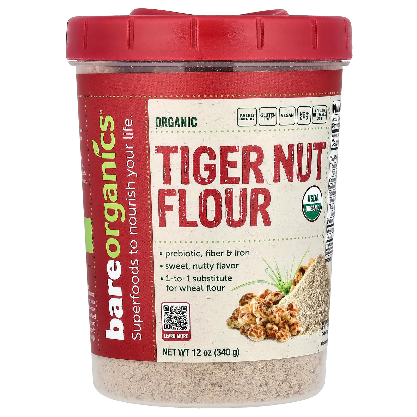 BareOrganics Organic Tiger Nut Flour, 12 oz (340 g)
