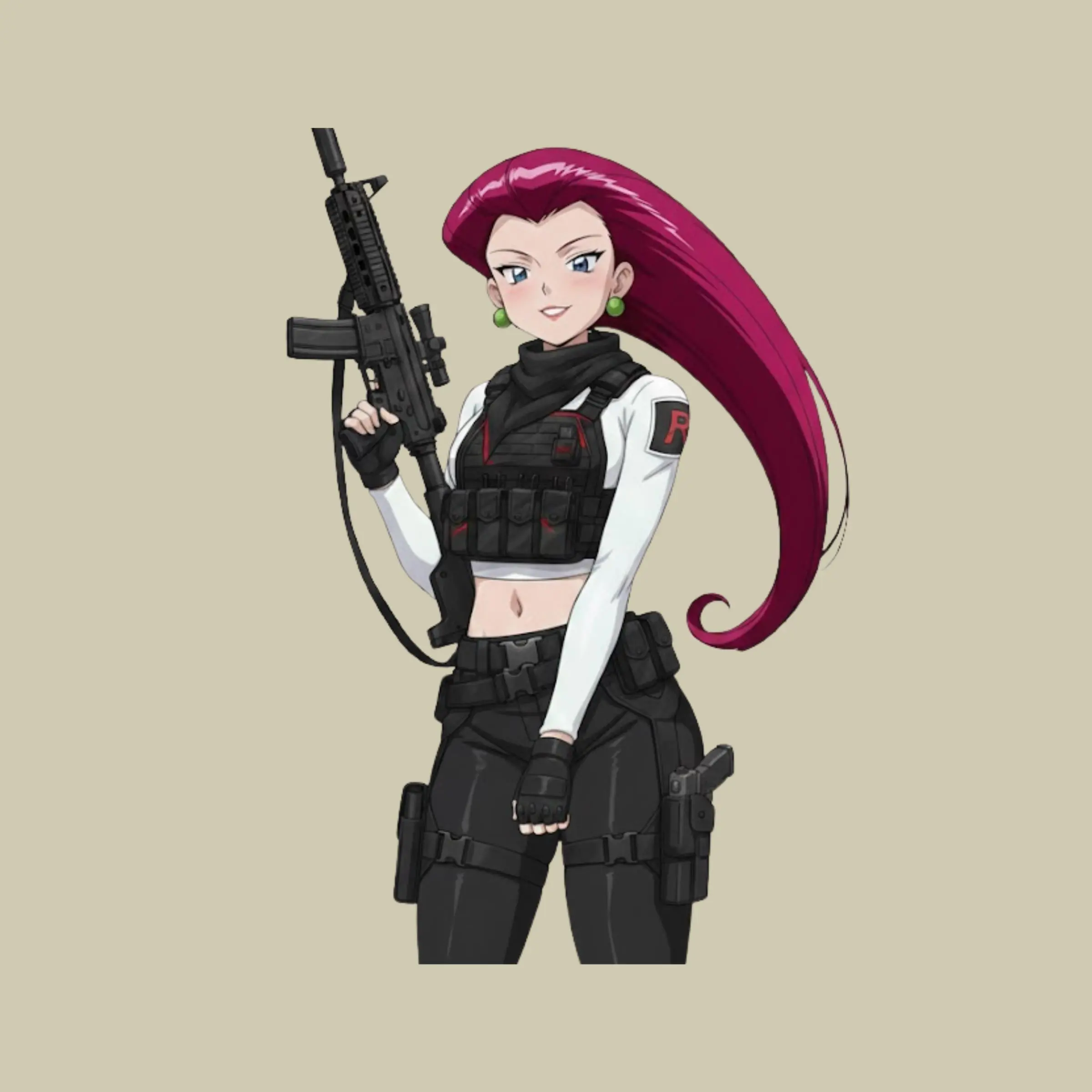 Jessie Anime Tactical Girl Sticker, Elegant Military Waifu, Clean Anime Art Style